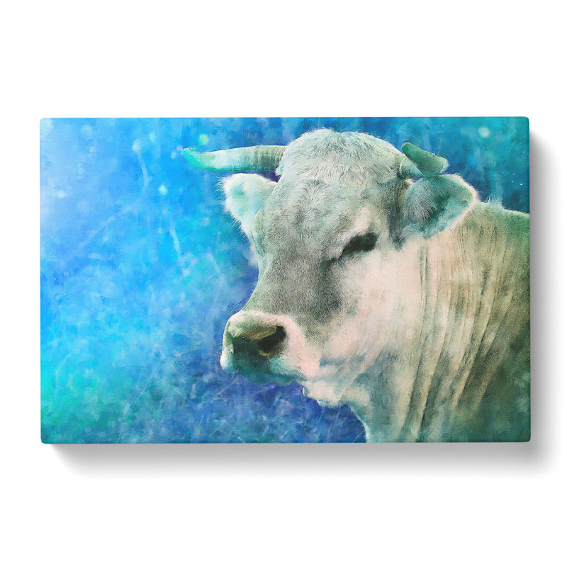 Cow In The Meadow With Blue Light Painting - Wrapped Canvas, 50cm H x 76cm W x 3cm D