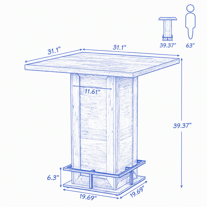 39" High Top Bar Table, Dark Brown