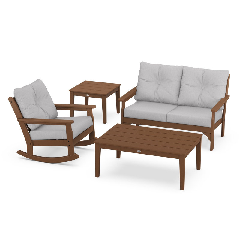 Vineyard 4-Piece Deep Seating Rocker Set, Granite, Teak