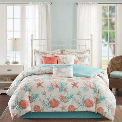 Ensemble d'édredon en satin de coton 7 pièces Coral Cal King