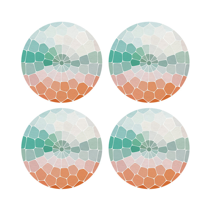 Mosaico Palm Beach Vegan Leather Round Coasters, Portofino