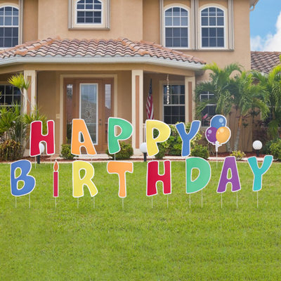 14 Pcs Happy Birthday Yard Signs With Stakes, 13 Inch Colorful Waterproof Corrugated Plastic Birthday Lawn Sign For Outdoor Yard Garden Party Lawn Dec