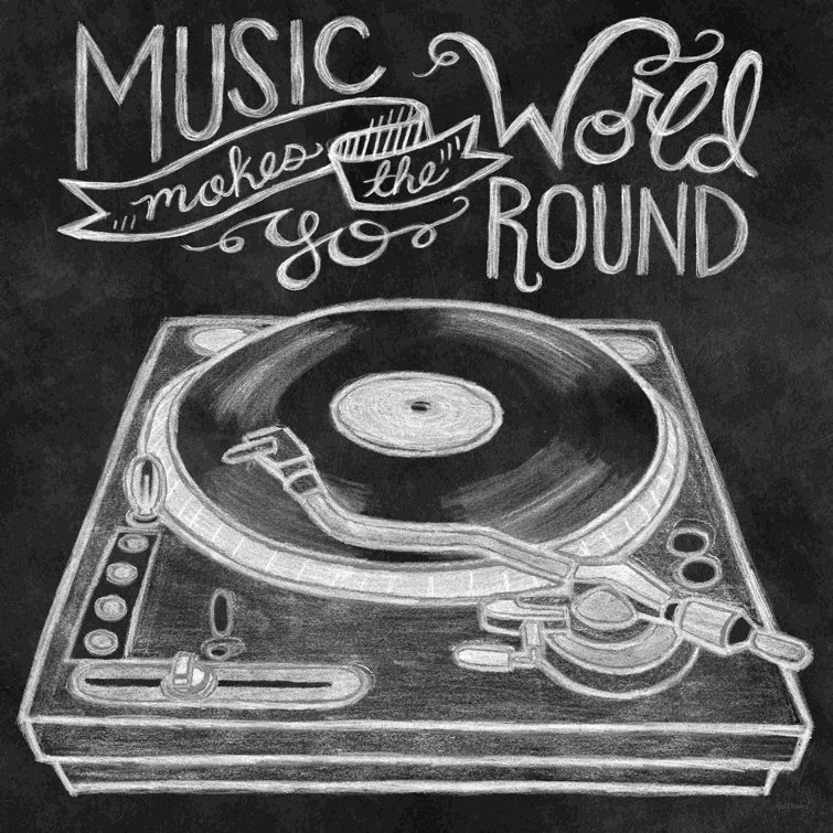 Record Player Chalk by Mary Urban - Wrapped Canvas Painting