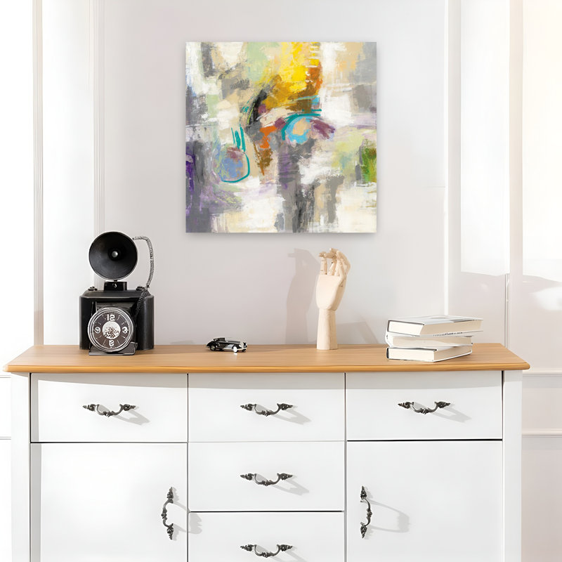 Craie contemporaine sur asphalte avec art abstrait beige, H 18 po x l 18 po