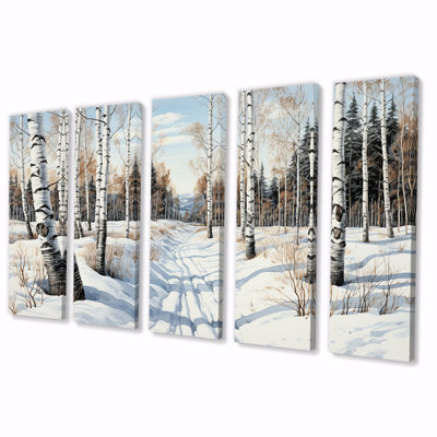Winter Birch Wood Forest II - Tree Birch 5 Piece Wall Art Decor Set