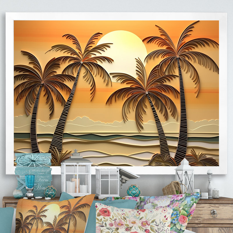 Golden Sunrise Palm Trees II, H 12 po x l 20 po x P 1 po, Cadre photo blanc
