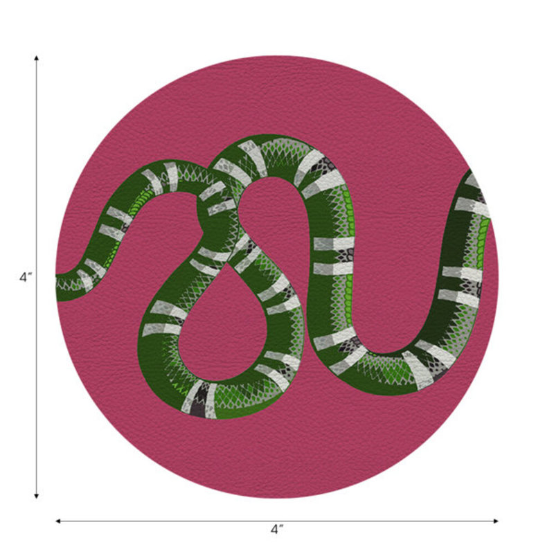 Sous-verres ronds en cuir serpent framboise vegan, Framboise