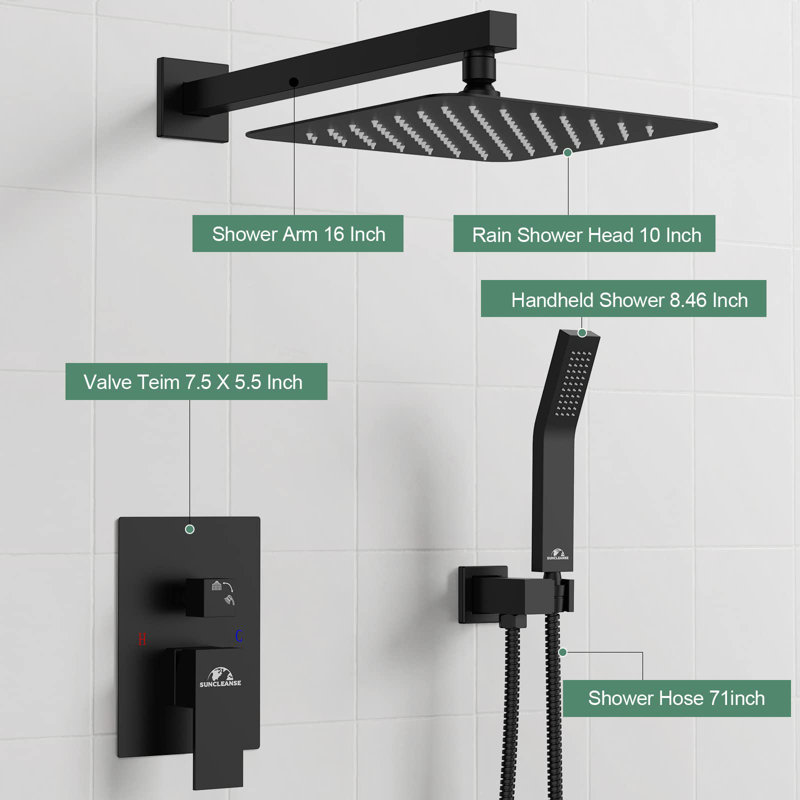 10inch Wall Mounted  Shower System Rainfall Shower Faucets Set Matte Black