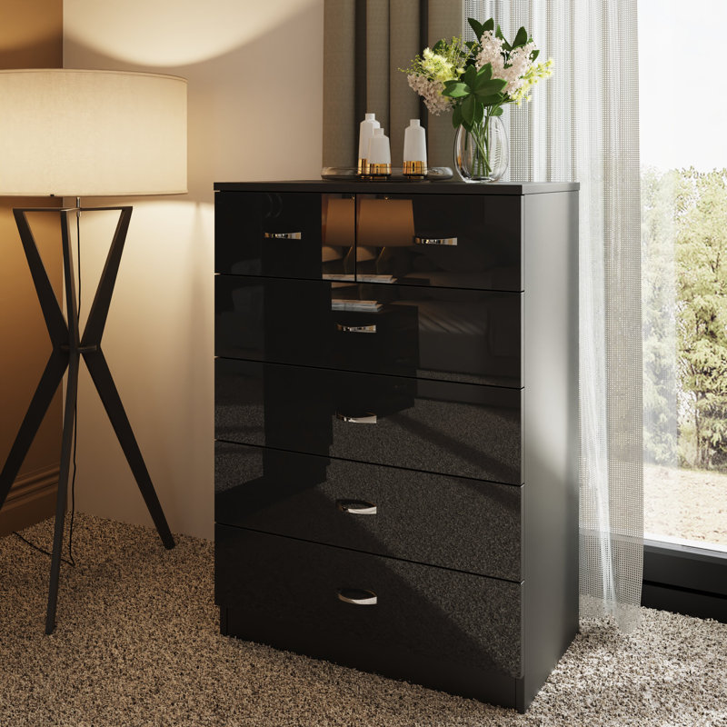 Brendle 6 Drawer Chest Of Drawers: 70cm Wide - High Gloss Front with Chrome Handles, Scratch Resistant., White