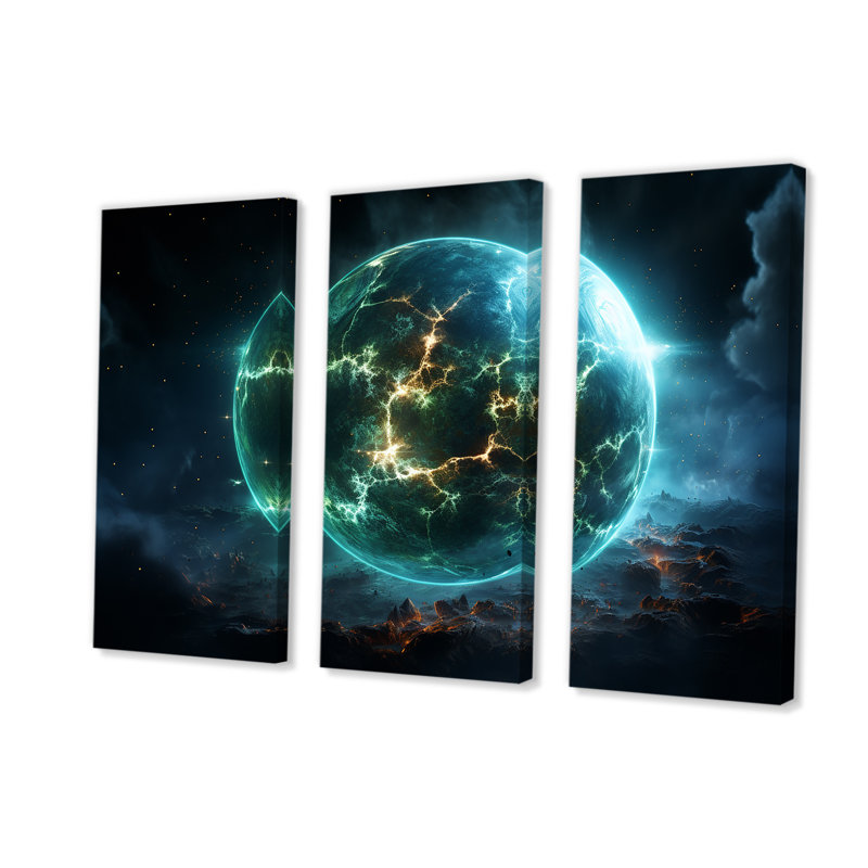 Vert et jaune, planète cosmique, art mural, H 40 po x l 61 po, Toile tendue