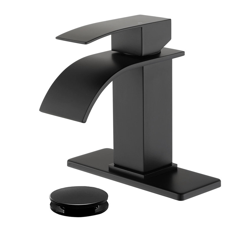 Single Hole Bathroom Faucet With Pop-Up Drain Assembly Waterfall Bathroom Sink Faucets Stainless Steel Single Handle Bathroom Vanity Basin Taps With Deck Plate