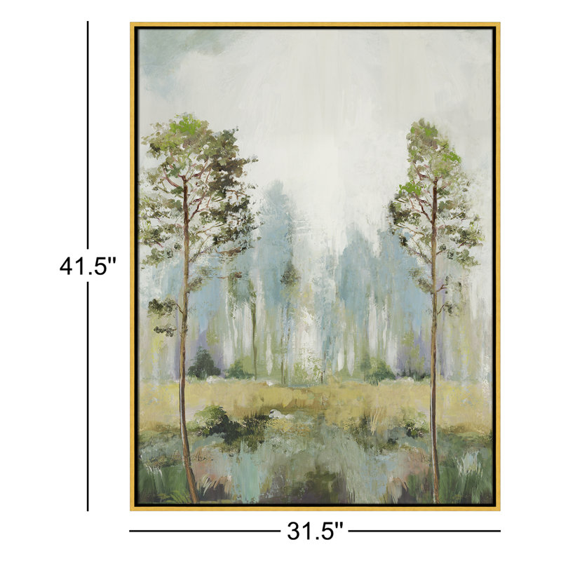 «Teton Tall Green Trees II» par Teton Pearce - reproduction encadrée sur toile, H 41,5 po x l 31,5 po, Doré