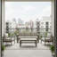 Ensemble de meubles de patio en métal 4 pièces toutes saisons, canapé de conversation 5 places avec coussins épais et structure kaki et table basse-299696321-299696335