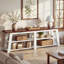 Console d'entrée de style champêtre extra longue de 200 cm (79 po) avec 2 étagères de rangement ouvertes, brune et blanche