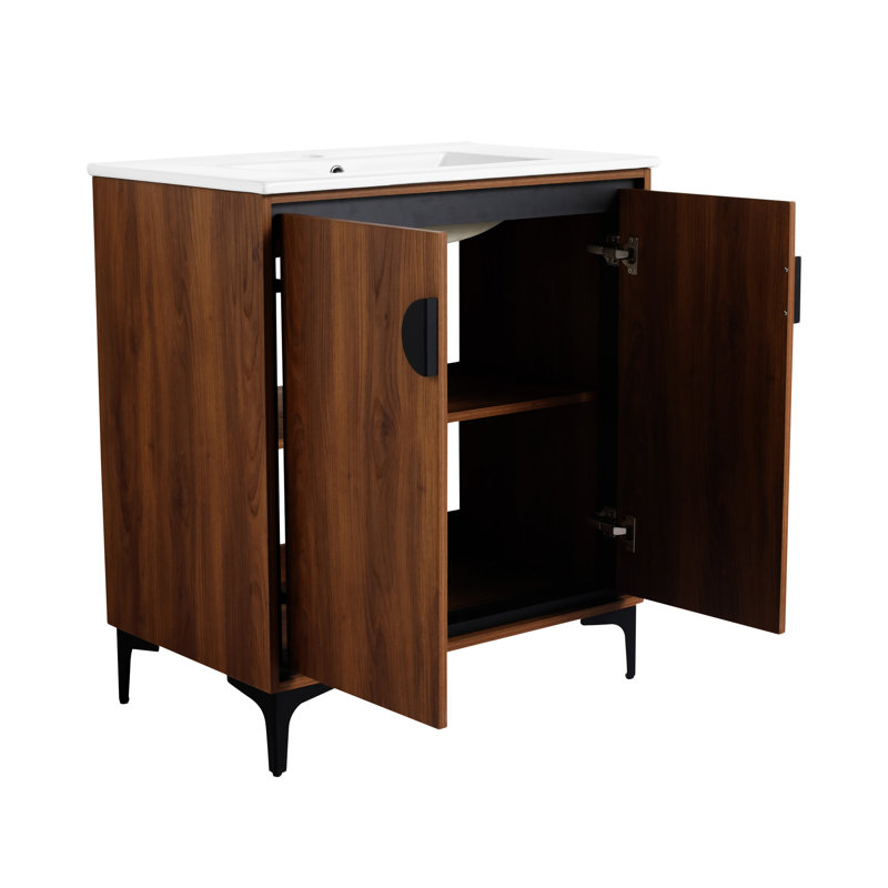 Meuble-lavabo de salle de bain 30 po en céramique, porte, armoire de rangement