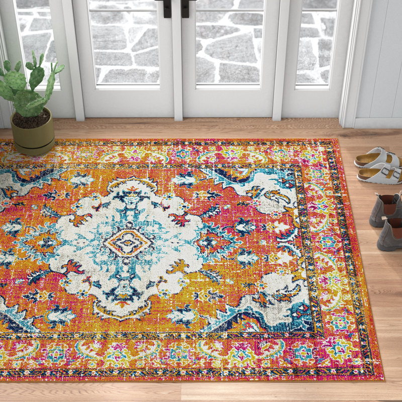 Tapis orange / rose Velazquez Kail, Rectangle 6 pi 7 po x 9 pi