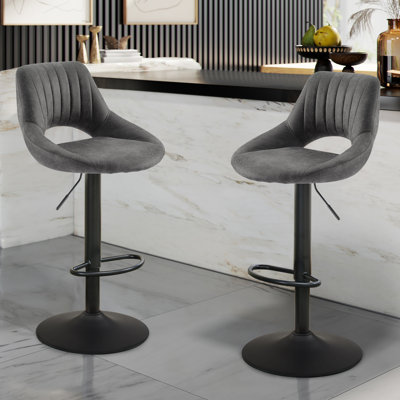 Swivel Upholstered Adjustable Height Counter Stool with Metal Frame