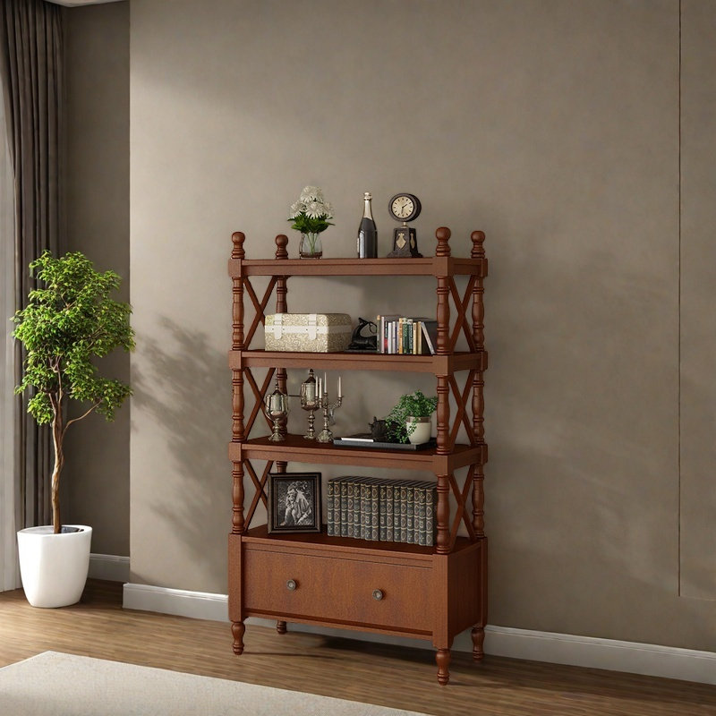 Simple design bookcase, (4 Shelves) 66.5''H x 27.5''W x 14.1''D, Brown