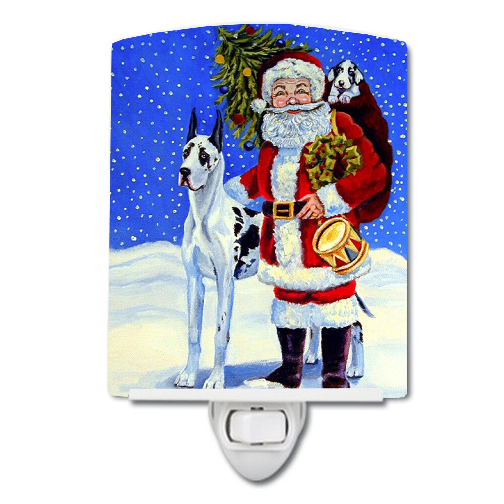 Carolines Treasures Harlequin Great Dane With Santa Claus Ceramic