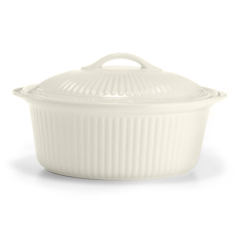 Italian Countryside White Stoneware Oval Casserole Dish with Lid
