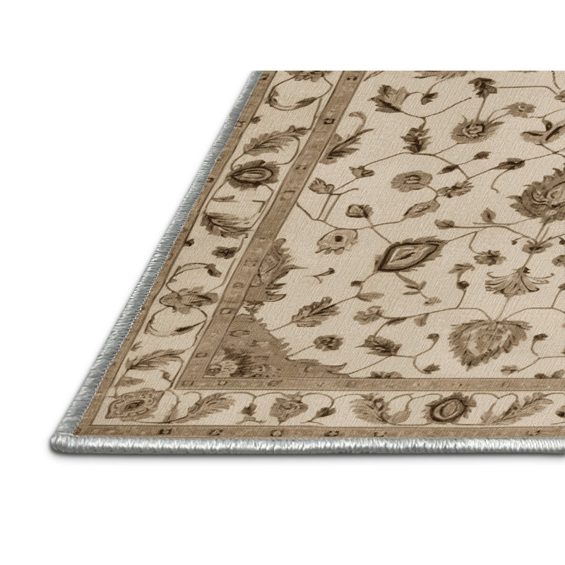 Tapis beige Tabriz lavable à la machine, Rectangle 4pi x 6 pi