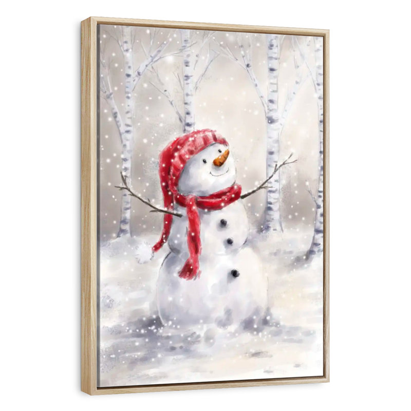 Bonhomme de neige en bois, Cadre flottant en bois naturel, 25 po x 37 po