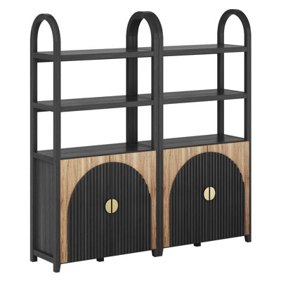 3 Tier Book Shelf 72" Tall Arched Bookcase With Storage, Set of 2 (Camel)