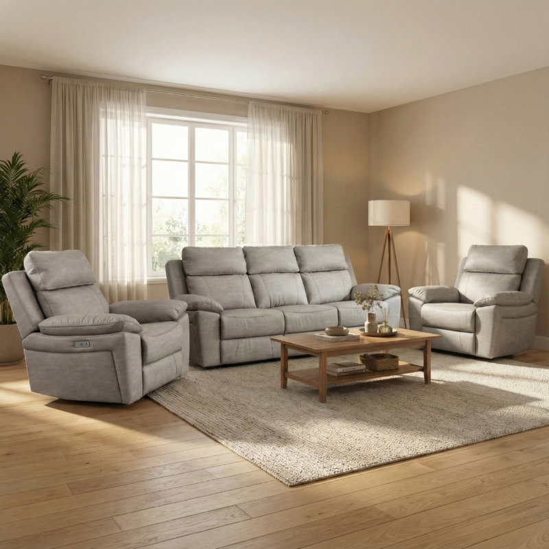Ceazia 3 Piece Reclining Sofa Set, Light Grey