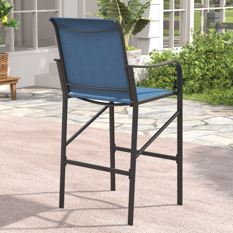  Ensemble de bar de patio 3 pièces avec table de bar carrée et chaises de bar en polyester enduit de PVC, Bleu
