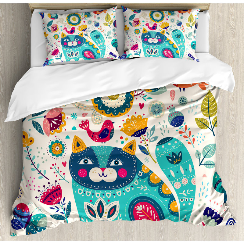 Cat Traditional Polyester Floral Duvet Cover, King