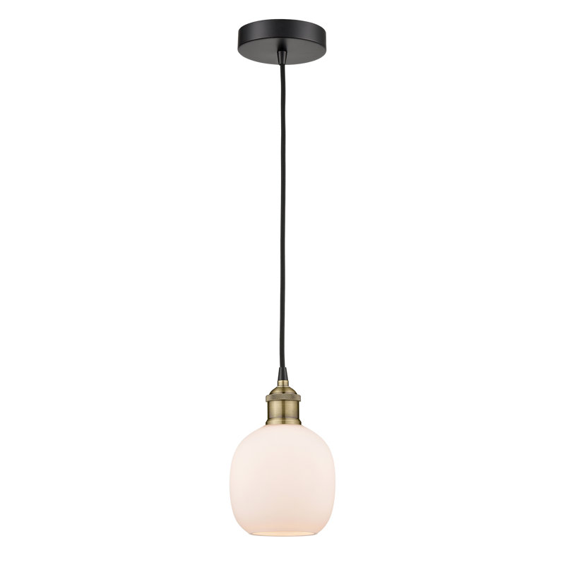 Luminaire suspendu simple à 1 lumière Amila, Blanc mat, Laiton antique noir