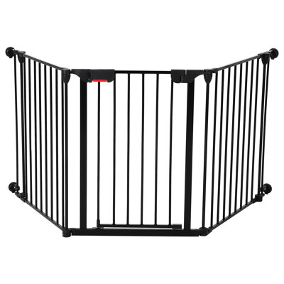 Barrière pour chien en métal de 29 pouces de hauteur avec porte de passage, parc pour animaux 3 panneaux extra large et clôture de sécurité pour bébé, barrière intérieure / extérieure pliable avec filet anti-pincement, noir