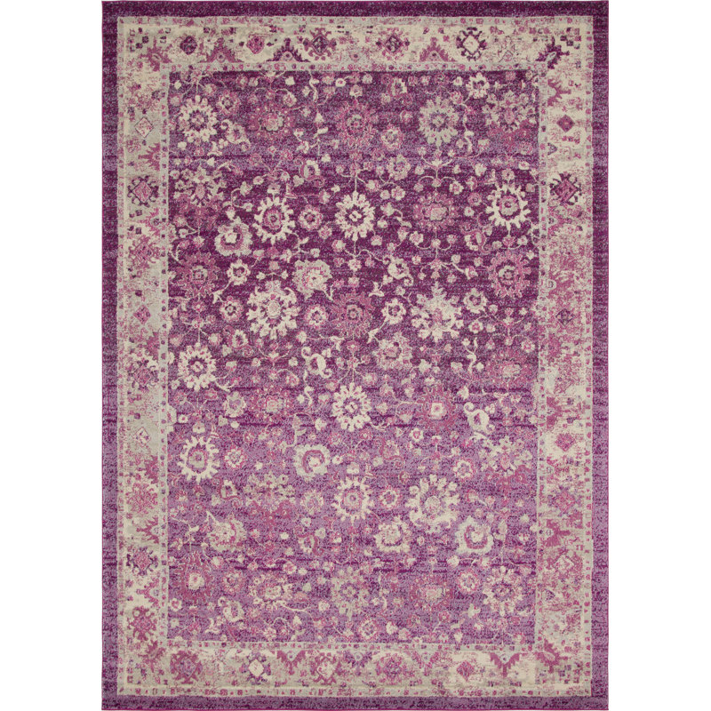 Kalf Purple/Ivory Rug, Rectangle 66 x 91cm