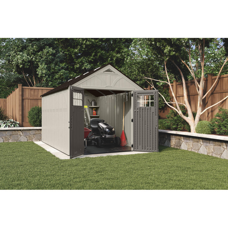 Suncast 96 in. W x 120 in. D Resin Storage Shed with Reinforced Floor and Lockable Handles, Made in the USA
