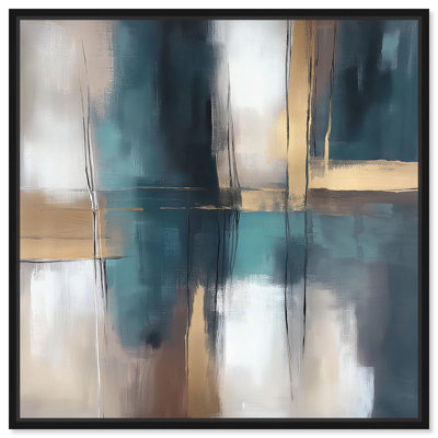 Art Remède abstrait avec reflets sur toile dorée en sarcelle et ocre II