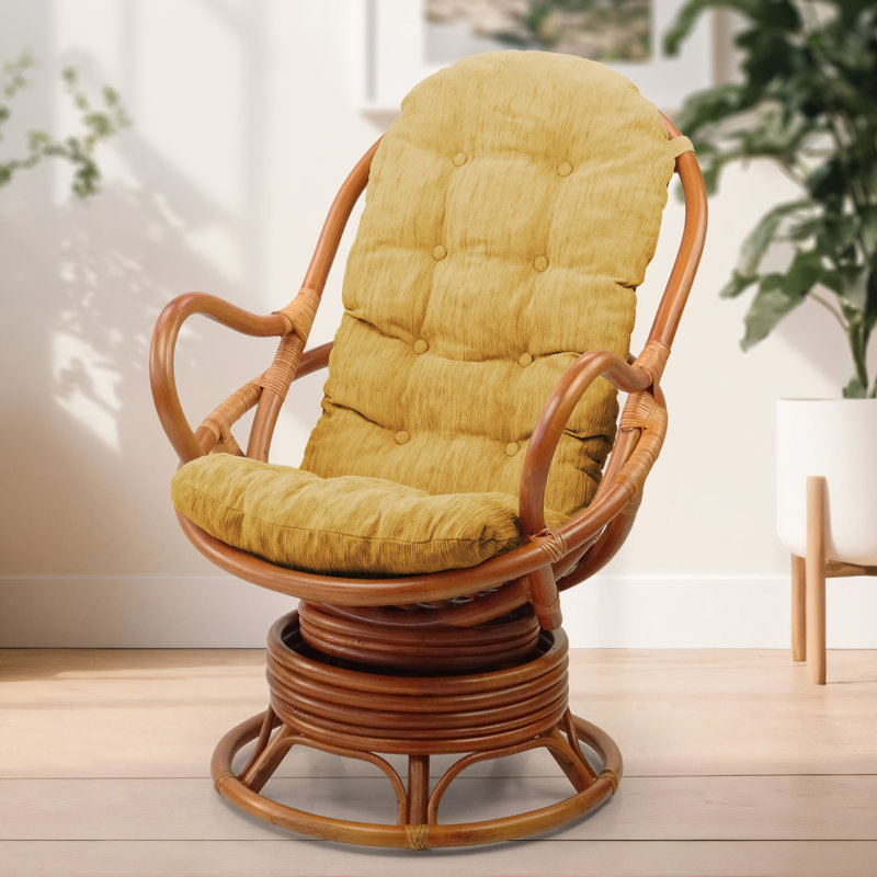 Chaise berçante Alliana, Velours jaune, Marron clair
