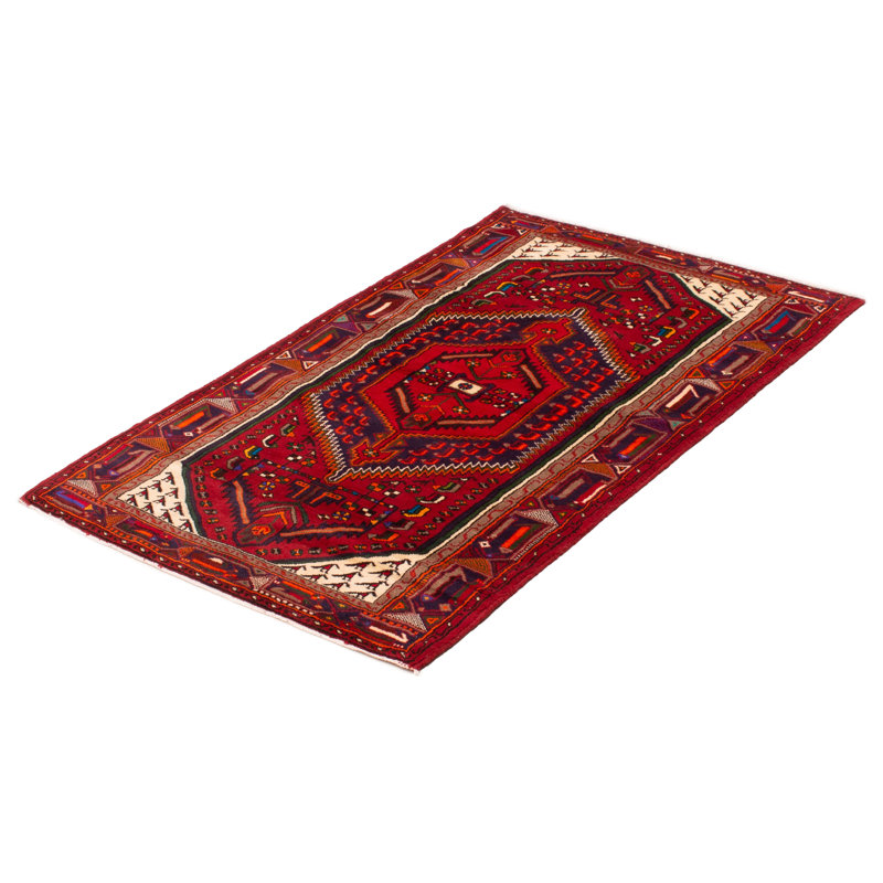 Tapis rouge foncé en laine noué à la main de conception unique 4 pi 3 po x 6 pi 7 po Moana