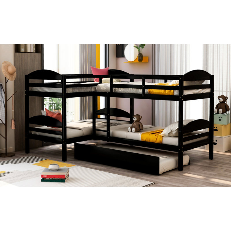 Lit simple superposé en forme de L avec lit gigogne - Conforme aux normes Aucune boîte à ressorts nécessaire