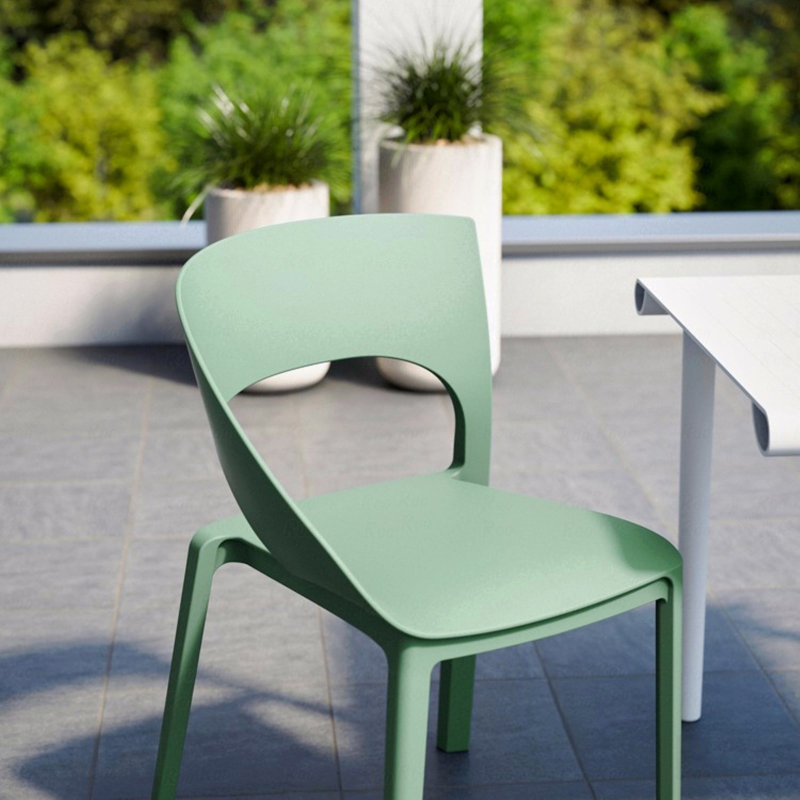 Chaise de patio d'extérieur, conception monobloc en polypropylène, Vert