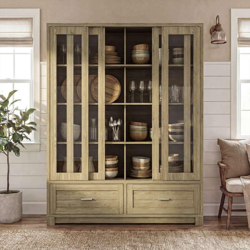 Garde-manger 74 po avec 4 portes coulissantes en verre et 2 tiroirs