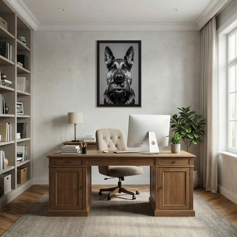 Animals German Shepherd Holding Game Controller, 18" H x 12" W