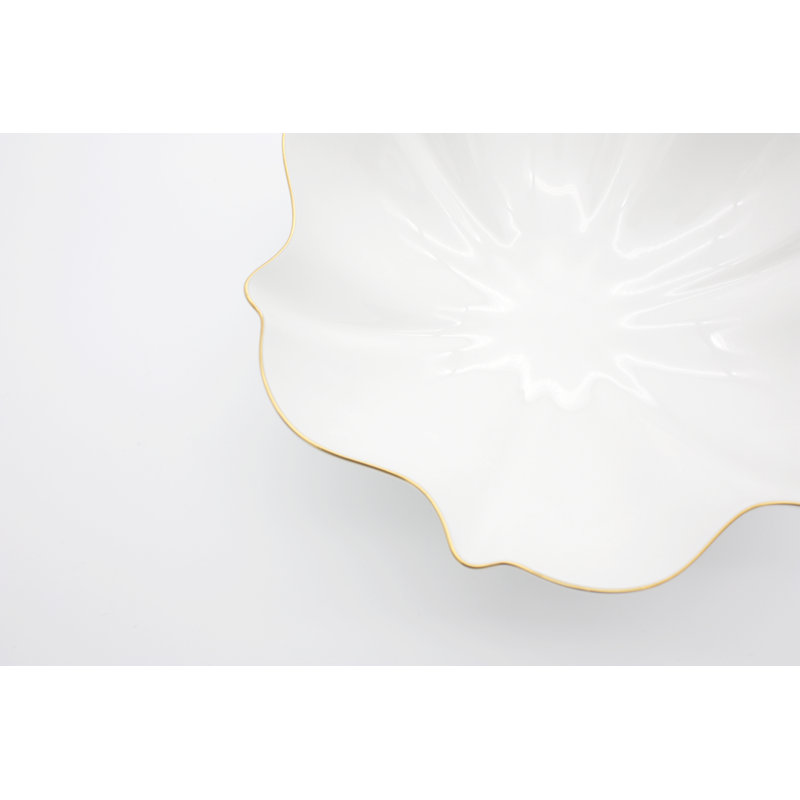 Amelie White and Gold Ceramic Salad Bowl