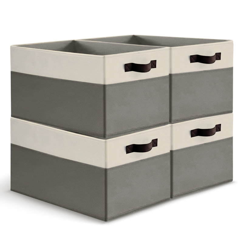  4 Pack Large Collapsible Fabric Storage Baskets with Handles for Closet and Shelves, Grey, Grey