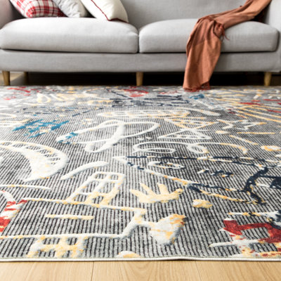 Tapis gris anthracite lavable à la machine Merzglyphs by Katie Merz