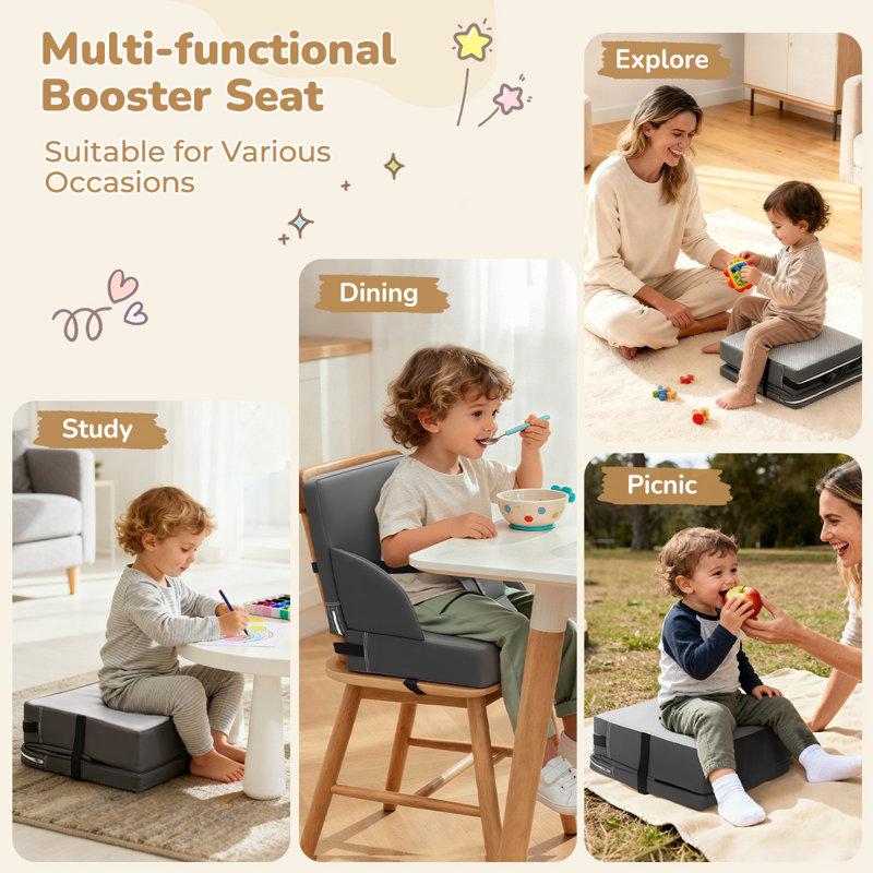 Toddler Booster Seat For Dining Table, Waterproof Kids Booster Seat For Kitchen Chair With Adjustable Straps And Non-Slip Bottom, Portable Increasing Cushion