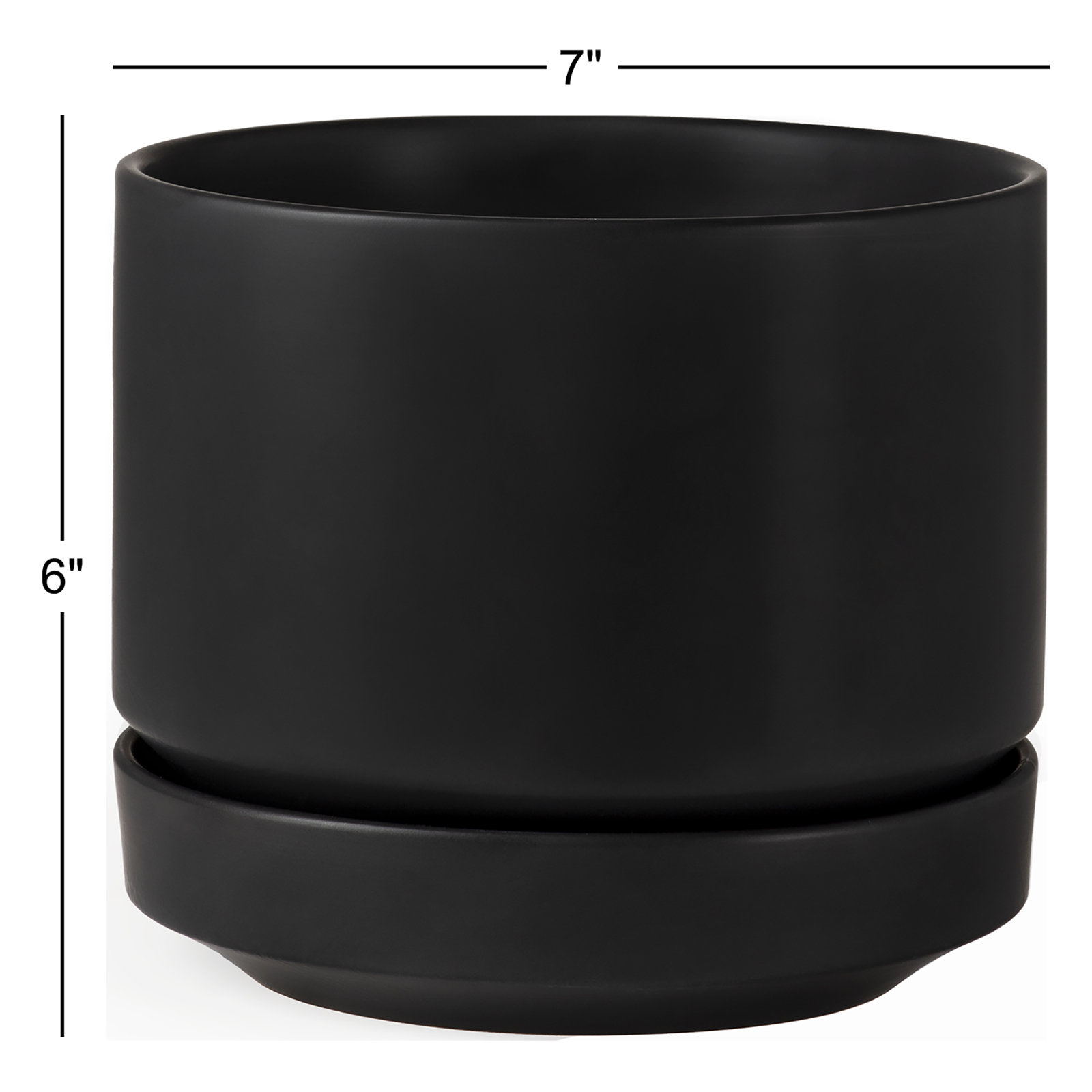 Byer 10" Ceramic Pot Planter, 6" H x 7" W x 7" D, Black