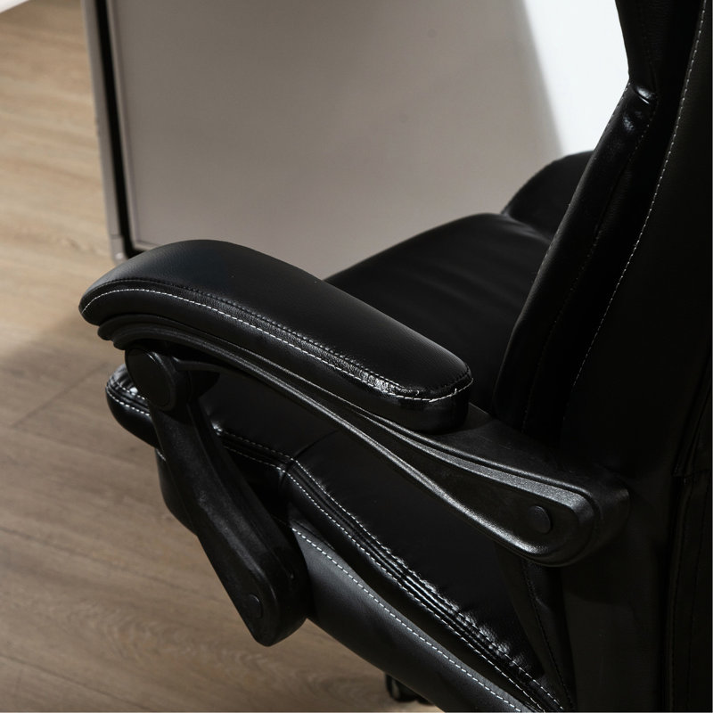 6 fauteuils de massage pour le bureau, 5 modes, cuir d'unité centrale, dossier inclinable, repose-pieds réglable et rétractable, pivotant à 360 °, bureau en cuir noir à haut dossier avec massage, fonction et hauteur réglable
