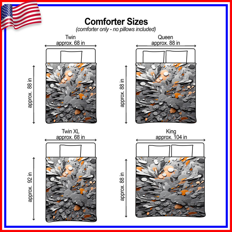 Gray Orange Circles Abstract Comforter, Queen