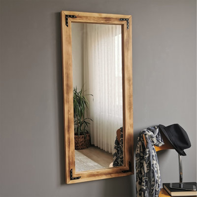 Rustic Oak Wall Mirror, 19.7 x 43.3 inches | 100% Pine Solid Wood, Horizontally & Vertically Adjustable | Assembled Design for Easy Installation | Perfect for Entryway, Living Room, or Bedroom Decor