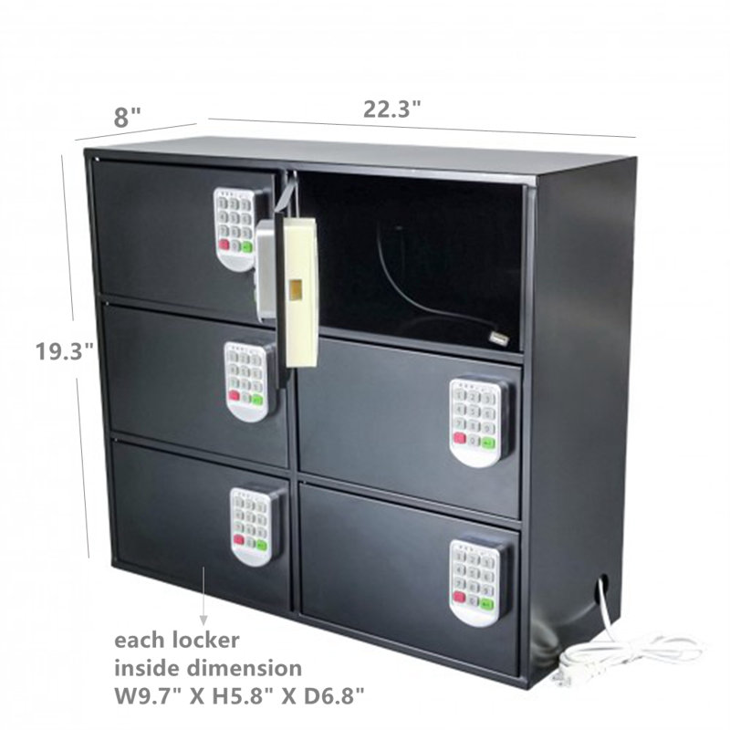Black Cell Phone Locker Charging Station Public & Private Use Keypad Electronic Lock Access Control